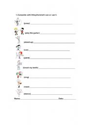English worksheet: Can or Cant- Skills