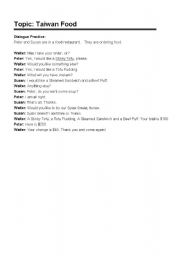 English Worksheet: Taiwan Food Mearl Order