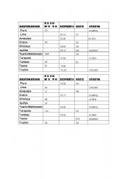 English worksheet: destinations timetable
