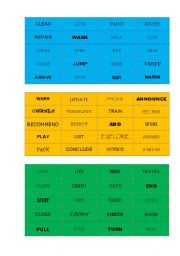 English worksheet: Regular verbs game cards