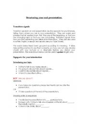 English Worksheet: Structuring your oral presentation