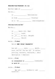 English worksheet: Easy guide to describe a person/character