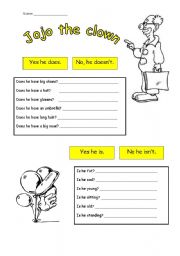 English worksheet: jojo the clown