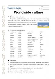 English Worksheet: Worldwide culture