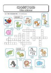 English Worksheet: Wild (Zoo) Animals Crossword