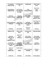 English worksheet: Song Bingo