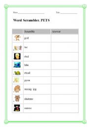 English worksheet: scrambled words