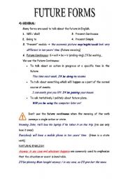 English Worksheet: ruture forms