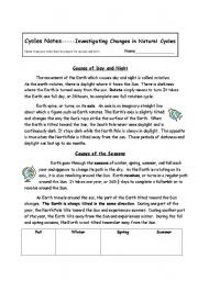 English worksheet: Cycles- third grade SOLs,VA