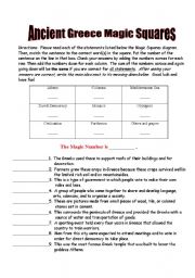 English Worksheet: Ancient Greece Magic Squares Review