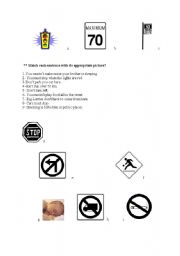 English worksheet: some safety rules and a practice of must/mustnt/dont