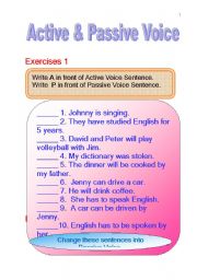 English worksheet: Active Voice    Passive Voice 