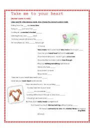 English worksheet: Game song _ Take me to your heart