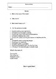 English Worksheet: movie activity (name of the movie; just like heaven)