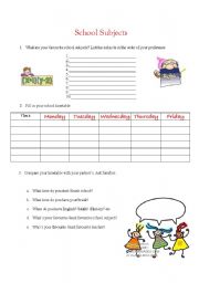 English Worksheet: School Sujects/Timetable