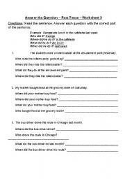 English worksheet: Answering Questions - Past Tense 3