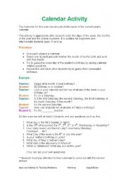 English Worksheet: Calendar Activity