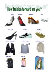 English Worksheet: How fashion forward are you?Shoes and clothes