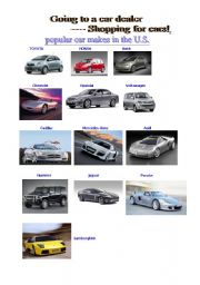 English Worksheet: shopping for cars