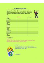 English Worksheet: VOCABULARY BUILDER WITH SYNONYMS AND ANTONYMS