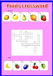 English worksheet: fruits crossword