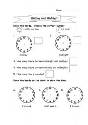 English worksheet: midnight and midday