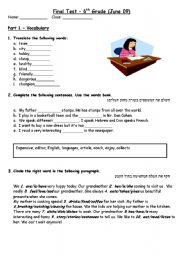 English Worksheet: 6th Grade Final Test