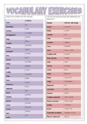 English Worksheet: Vocabulary exercises of matching