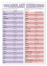 Vocabulary exercises of matching