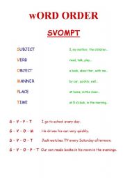 English Worksheet: SVOMPT - Word Order