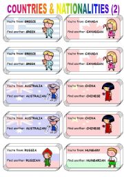 English Worksheet: COUNTRIES & NATIONALITIES (part 2/3)