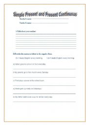 English worksheet: Simple Present and Present Continuous