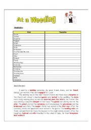 English Worksheet: At a weeding