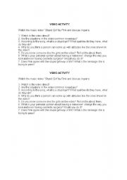 English worksheet: Video activity : PINK - Stupid Girls