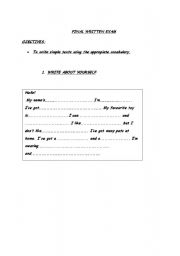 English worksheet: write about yourself