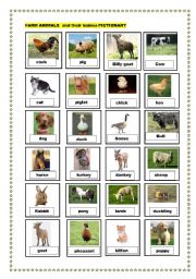 English Worksheet: farm animals and their babies pictionary