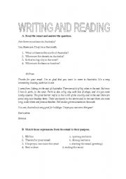 English Worksheet: Writing and Reading