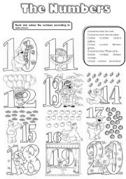 English Worksheet: Numbers and colours II
