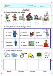 English Worksheet: jobs  (b&w version included)