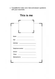 English worksheet: This is me