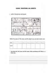 English Worksheet: Rooms,furnitures and objects