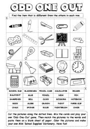 English Worksheet: Odd-One-Out (series) - school supplies