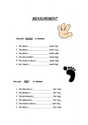 English worksheet: Measuring with Hands & Feet