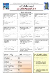 English Worksheet: Let�s talk about EXPERIENCES