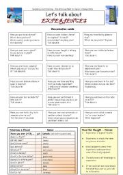 English Worksheet: Lets talk about EXPERIENCES