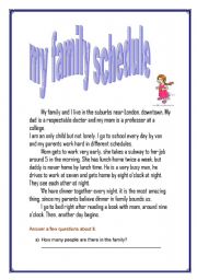 English Worksheet: My family Schedule