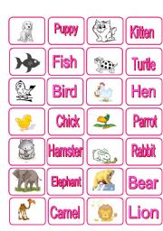 English Worksheet: Animals Memory Game