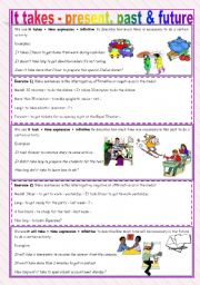 English Worksheet: It takes - past, present & future