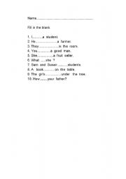 English worksheet: Verb to be