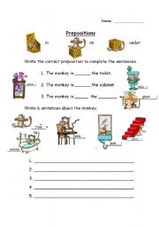 prepositions in, on, under